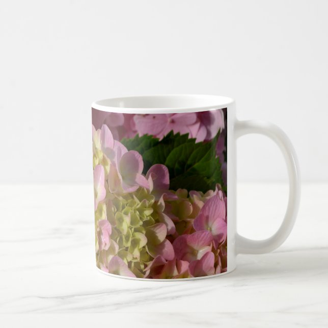 Pink Cream Hydrangeas gelb rosa grüne Blüte Kaffeetasse (Rechts)