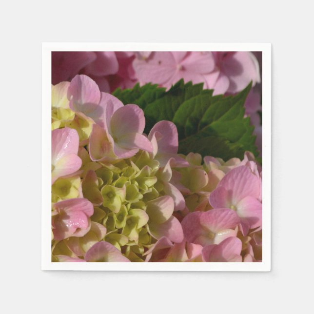 Pink Cream Hydrangeas gelb rosa grüne Blüte Serviette (Vorderseite)
