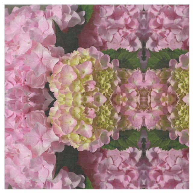 Pink Cream Hydrangeas gelb rosa grüne Blüte Stoff (Nahaufnahme)