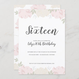 Pink & Cream Peonies Sweet 16 Geburtstagsparty Einladung