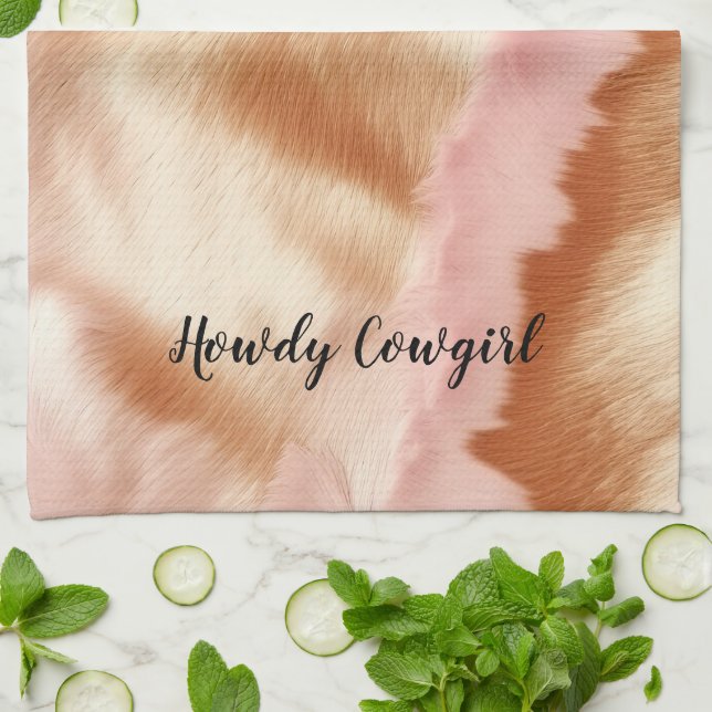 Pink Cream Tan Southwest Cowgirl Cowhide Geschirrtuch (Gefaltet)