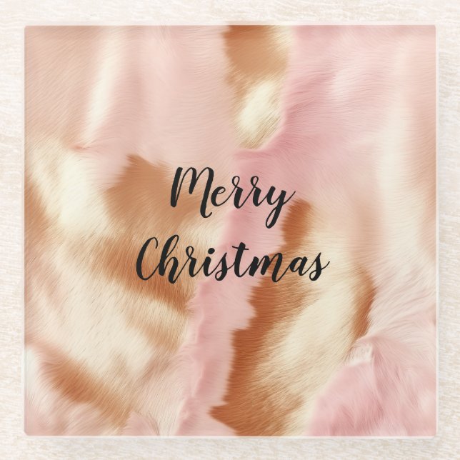 Pink Cream Tan Southwest Cowgirl Cowhide Glasuntersetzer (Vorderseite)