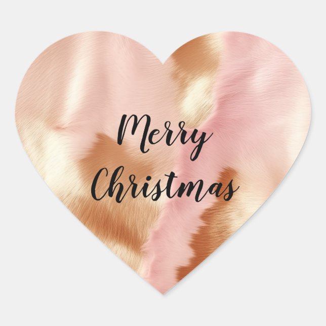 Pink Cream Tan Southwest Cowgirl Cowhide Herz-Aufkleber (Vorderseite)