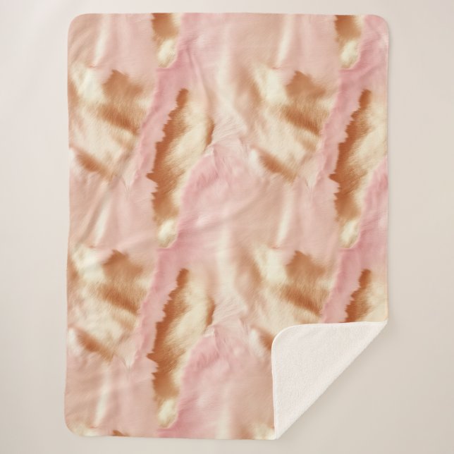 Pink Cream Tan Southwest Cowgirl Cowhide Sherpadecke (Vorderseite)