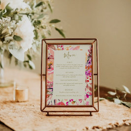 Pink Cream Watercolor Floral Custom Wedding Menu Einladung