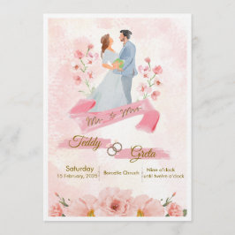 Pink Cream Watercolor Wedding Invitation Einladung