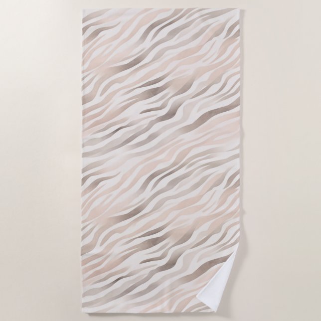 Pink Creme Beige Zebra Tierdruck Strandtuch (Vorderseite)