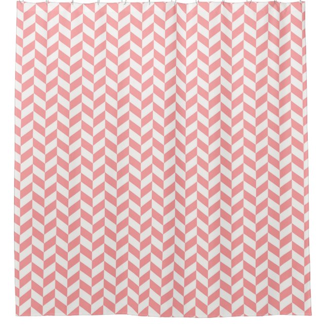 Pink & Creme Herringbone Modernes Nahtloses Muster Duschvorhang (Vorderseite)