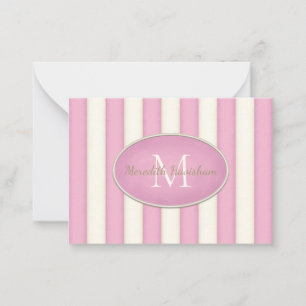 Pink & Creme Streifen Oval Gerahmtes Monogramm kun Mitteilungskarte