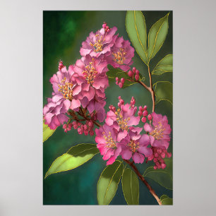 Pink Crepe Myrtle Blume Art Print Poster