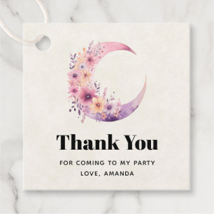 Pink Crescent Moon mit Hübschen Blume Danke Geschenkanhänger
