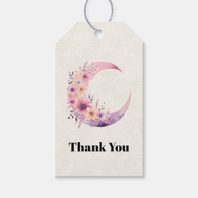 Pink Crescent Moon mit Hübschen Blume Danke Geschenkanhänger (Vorderseite)