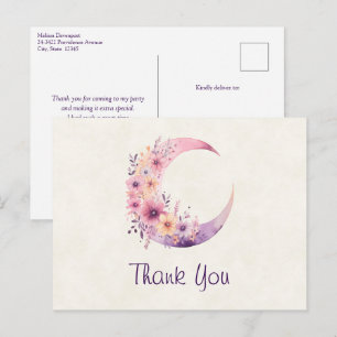 Pink Crescent Moon mit Hübschen Blume Danke Postkarte