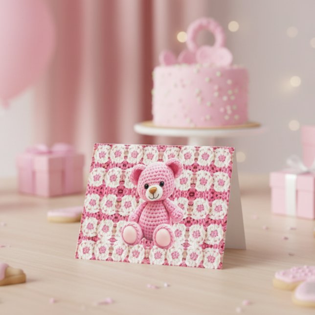 Pink Crochet Bear | Baby Shower Thank You Dankeskarte (Von Creator hochgeladen)