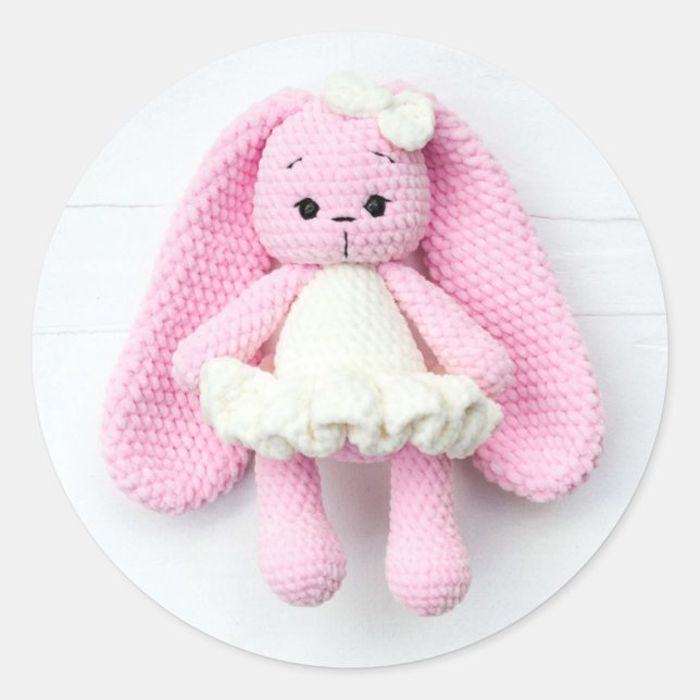 Pink Crochet Bunny - Niedliches Kunsthandwerk Runder Aufkleber (Vorderseite)