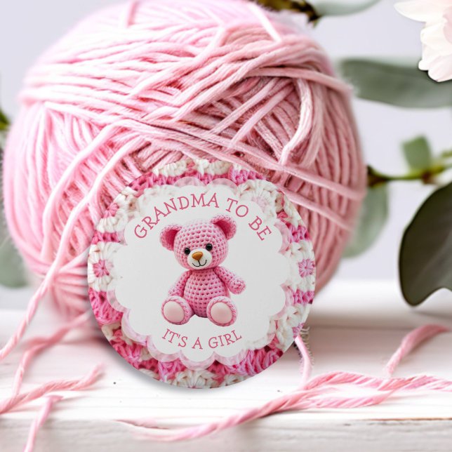 Pink Crocheted Teddy Bear | Grandma to Be Button (Von Creator hochgeladen)