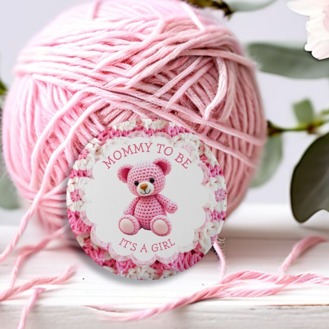 Pink Crocheted Teddy Bear | Mom to Be Button (Von Creator hochgeladen)