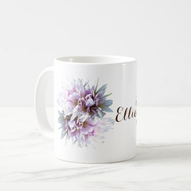 Pink Crocus Blume Kaffeetasse (Vorderseite Links)