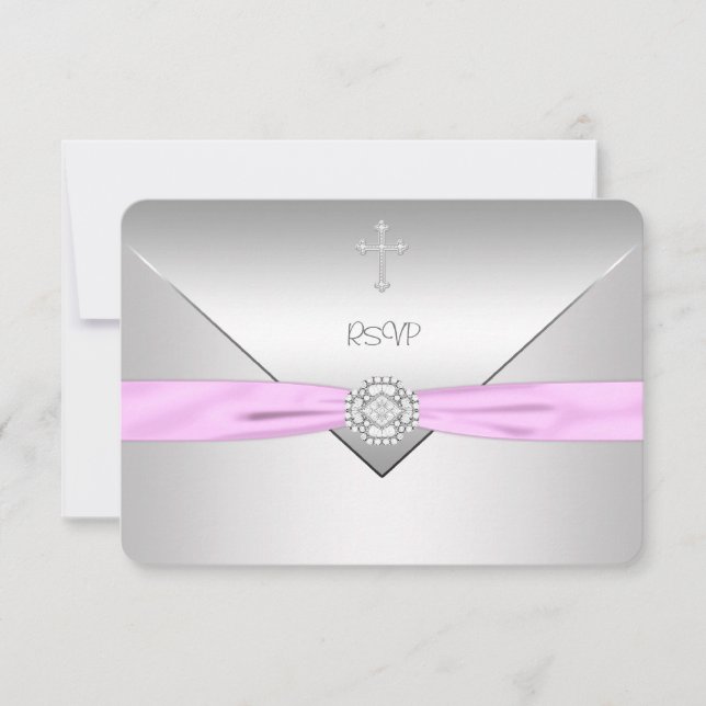 Pink Cross Baby Christening UAWG RSVP Karte (Vorderseite)