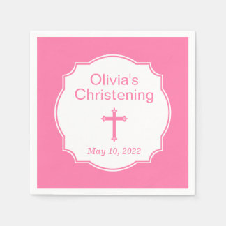 Pink Cross Baby Girl Taufe Christening Serviette