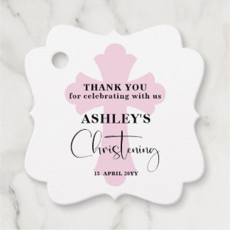 Pink Cross Christening Danke Extravagant Square Geschenkanhänger