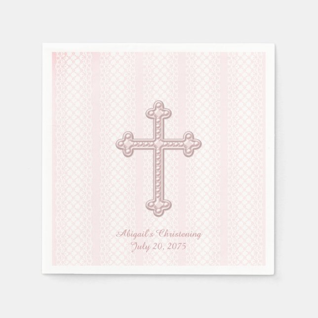 Pink Cross Christening Serviette (Vorderseite)