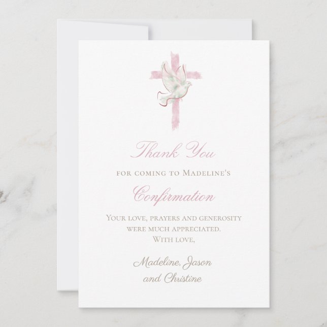 pink cross Holy Spirit thank you card Einladung (Vorderseite)