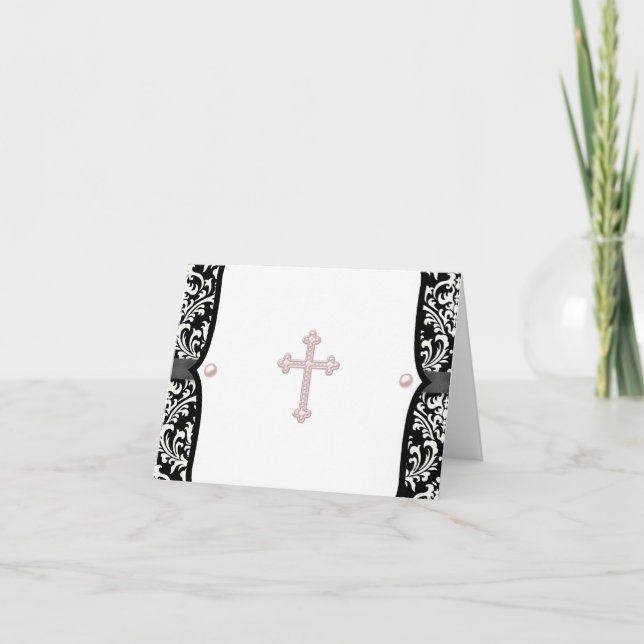Pink Cross und Black Damask Danke an Ihre Karten (Vorderseite)