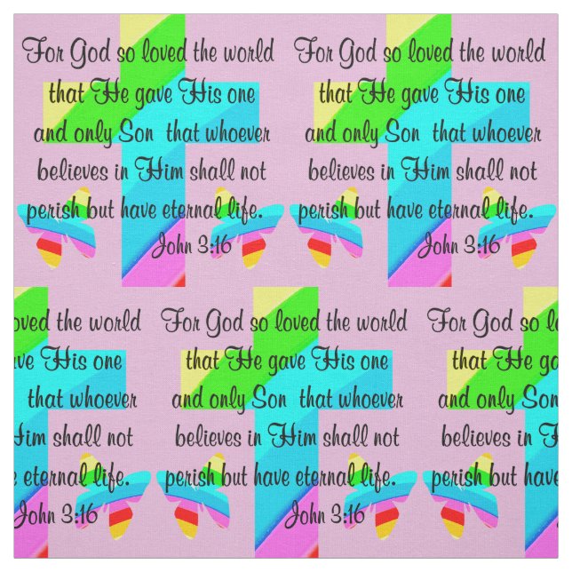 PINK CROSS UND BUTTERFLY JOHN 3:16 FABRIC STOFF (Muster)