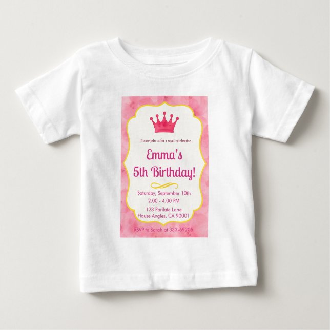 Pink Crown Birthday Einladung | Zazzlemade Magie Baby T-shirt (Vorderseite)