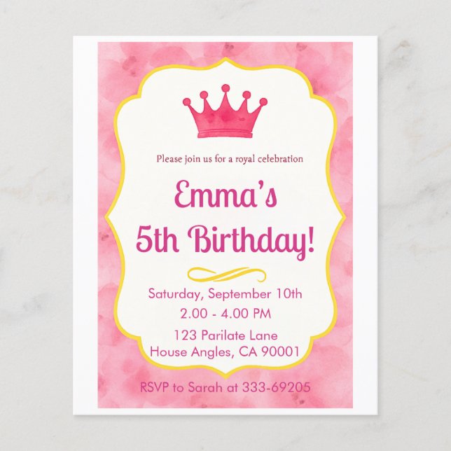 Pink Crown Birthday Einladung | Zazzlemade Magie Flyer (Vorne)