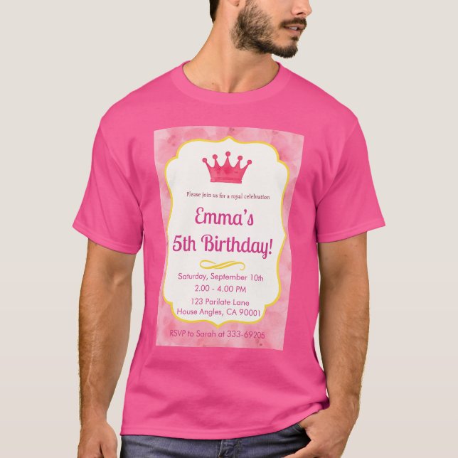 Pink Crown Birthday Einladung | Zazzlemade Magie T-Shirt (Vorderseite)