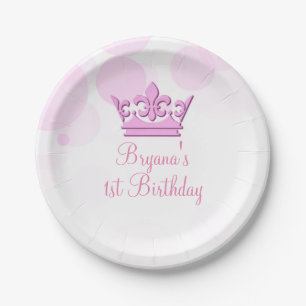 Pink Crown & Dots Royal Geburtstagsparty Custom Pappteller