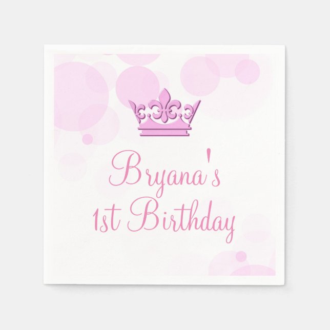Pink Crown & Dots Royal Geburtstagsparty Empfang Serviette (Vorderseite)