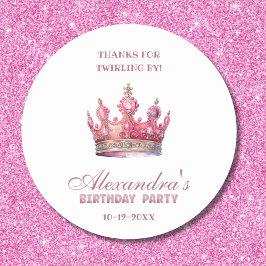 Pink Crown Girl Princess Geburtstag Danke Runder Aufkleber