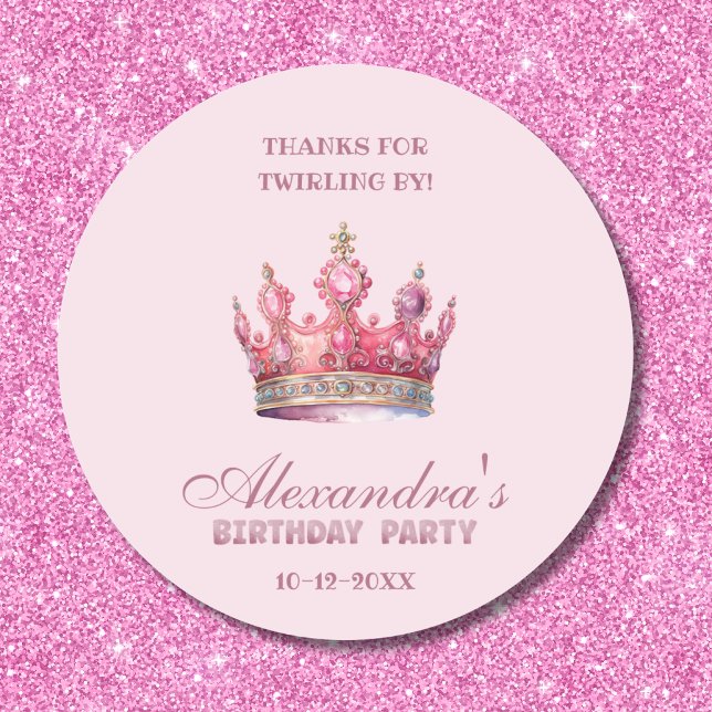 Pink Crown Girl Princess Geburtstag Danke Runder Aufkleber (Von Creator hochgeladen)