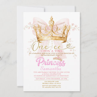 PINK CROWN Princess One-ce Upon a Time Invitation Einladung