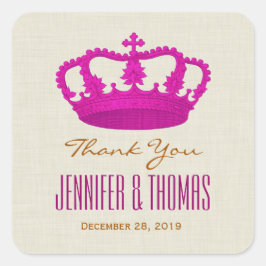 PINK Crown Vielen Dank Bride Groom Wedding V25 Quadratischer Aufkleber