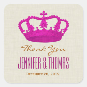 PINK Crown Vielen Dank Bride Groom Wedding V25 Quadratischer Aufkleber