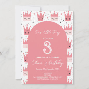 Pink Crowns Fairy Tale Kindergeburtstag Party Einladung