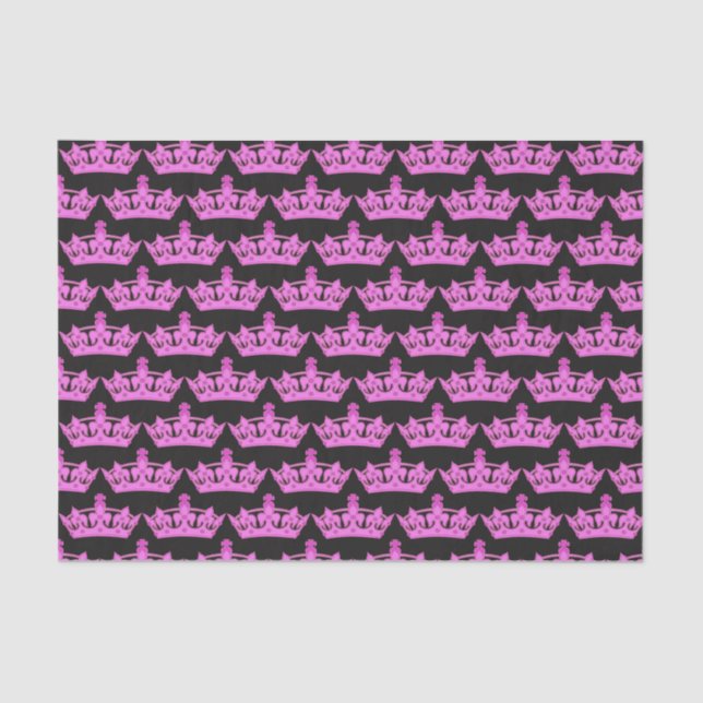 Pink Crowns Pattern Schwarz Seidenpapier (Vorderseite)