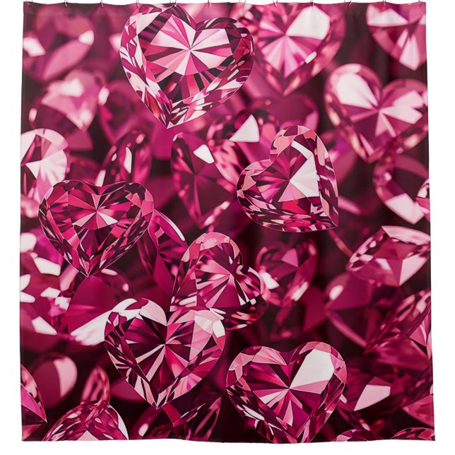 Pink Crystal Diamond Hearts Duschvorhang (Vorderseite)