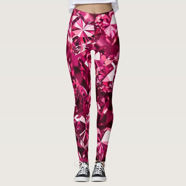 Pink Crystal Diamond Hearts Leggings (Vorderseite)