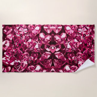 Pink Crystal Diamond Hearts Strandtuch