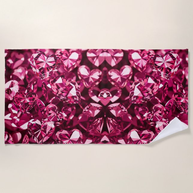 Pink Crystal Diamond Hearts Strandtuch (Vorderseite)