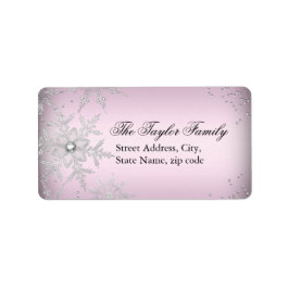 Pink Crystal Snowflake Weihnachtsanschrift Labels Adressaufkleber