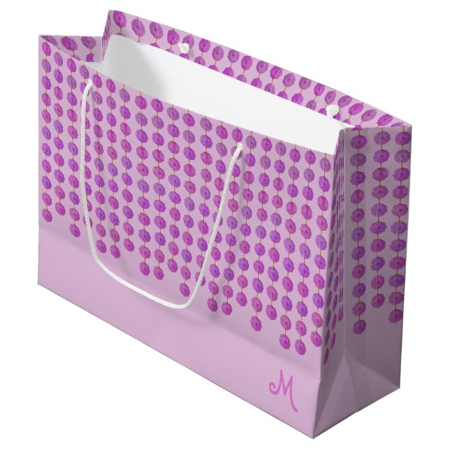 Pink Crystal Strands Monogram Gift Bag Große Geschenktüte (Vorderseite Schrägansicht)