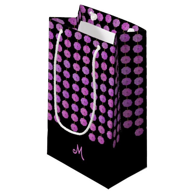 Pink Crystal Strands Monogram Gift Bag Kleine Geschenktüte (Vorderseite Schrägansicht)