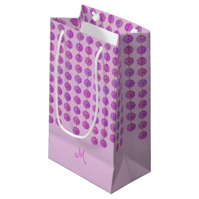 Pink Crystal Strands Monogram Gift Bag Kleine Geschenktüte (Vorderseite Schrägansicht)