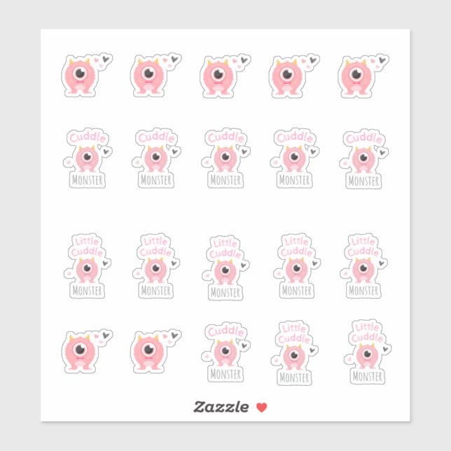 Pink Cuddle Monster Stickers Aufkleber (Blatt)